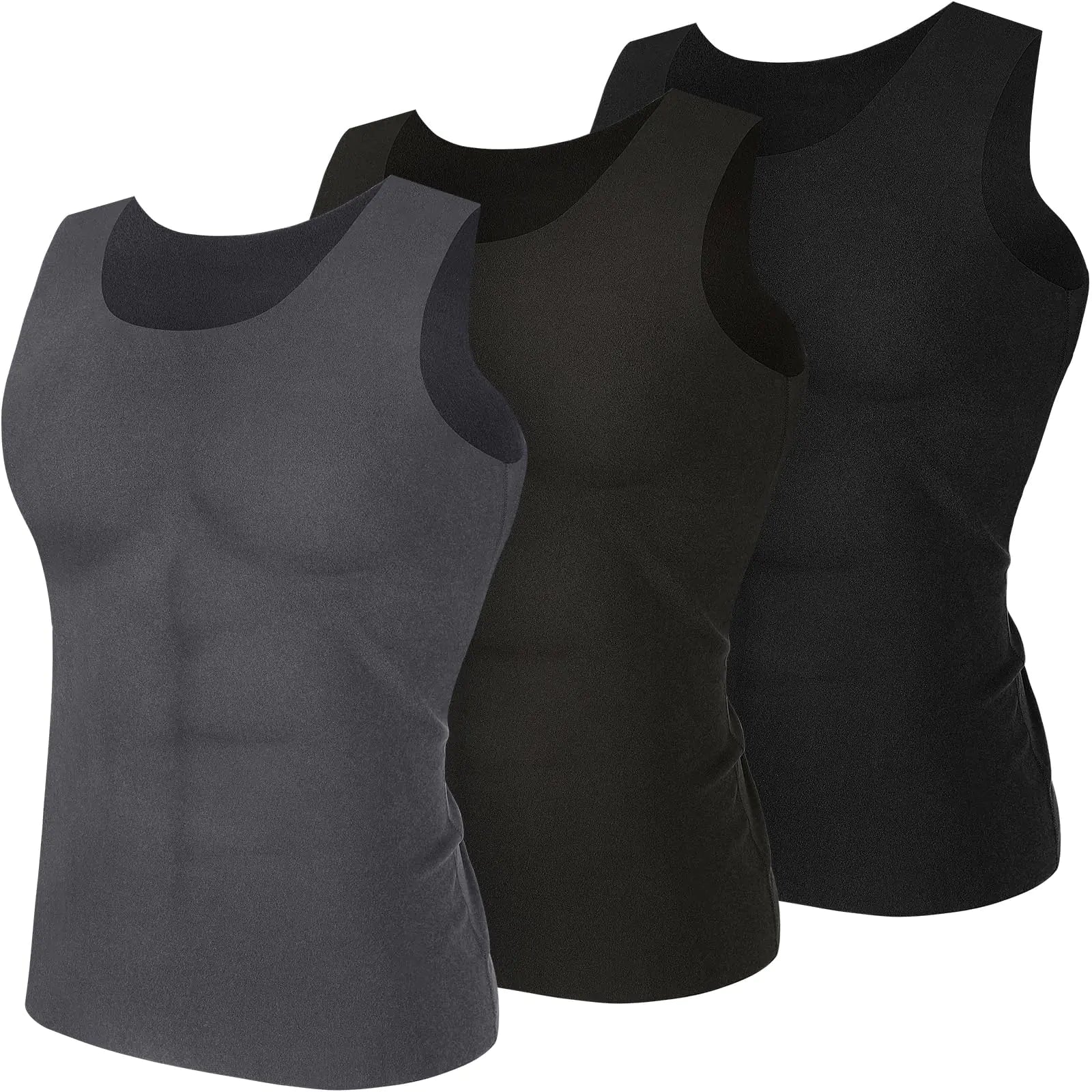 Toulite 3 Pcs Men Thermal Tank Top Winter Thermal Sleeveless Shirts Men Underwear Tops Warm Undershirt Base Layer Vest(Black、Grey、Dark GreyM)