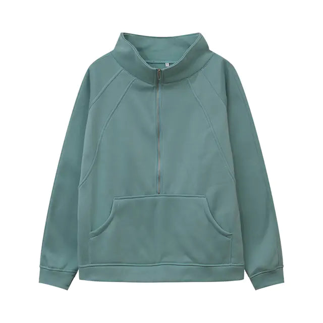 Women's Half Zipper Plush Stand-Up Collar Sweatshirt - Image 47