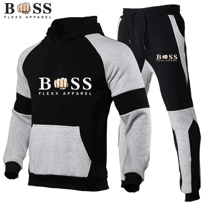 Men's Autumn Winter Fleece Hoodie & Sweatpants Set