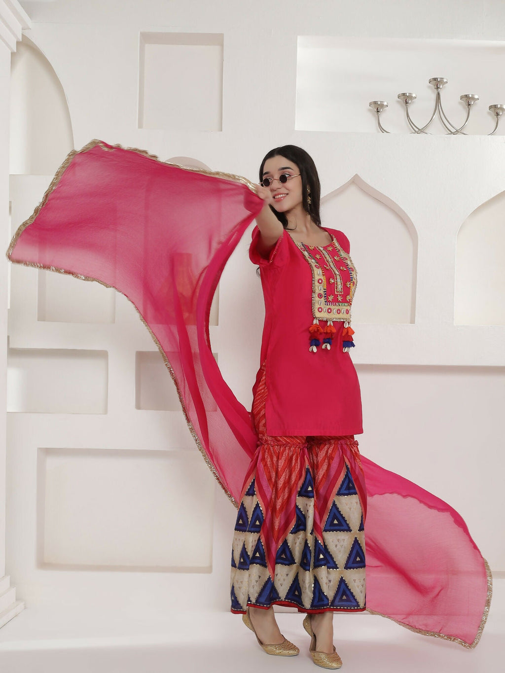 Pink Muslin Sharara Suit Set for Traditional Festive Wear