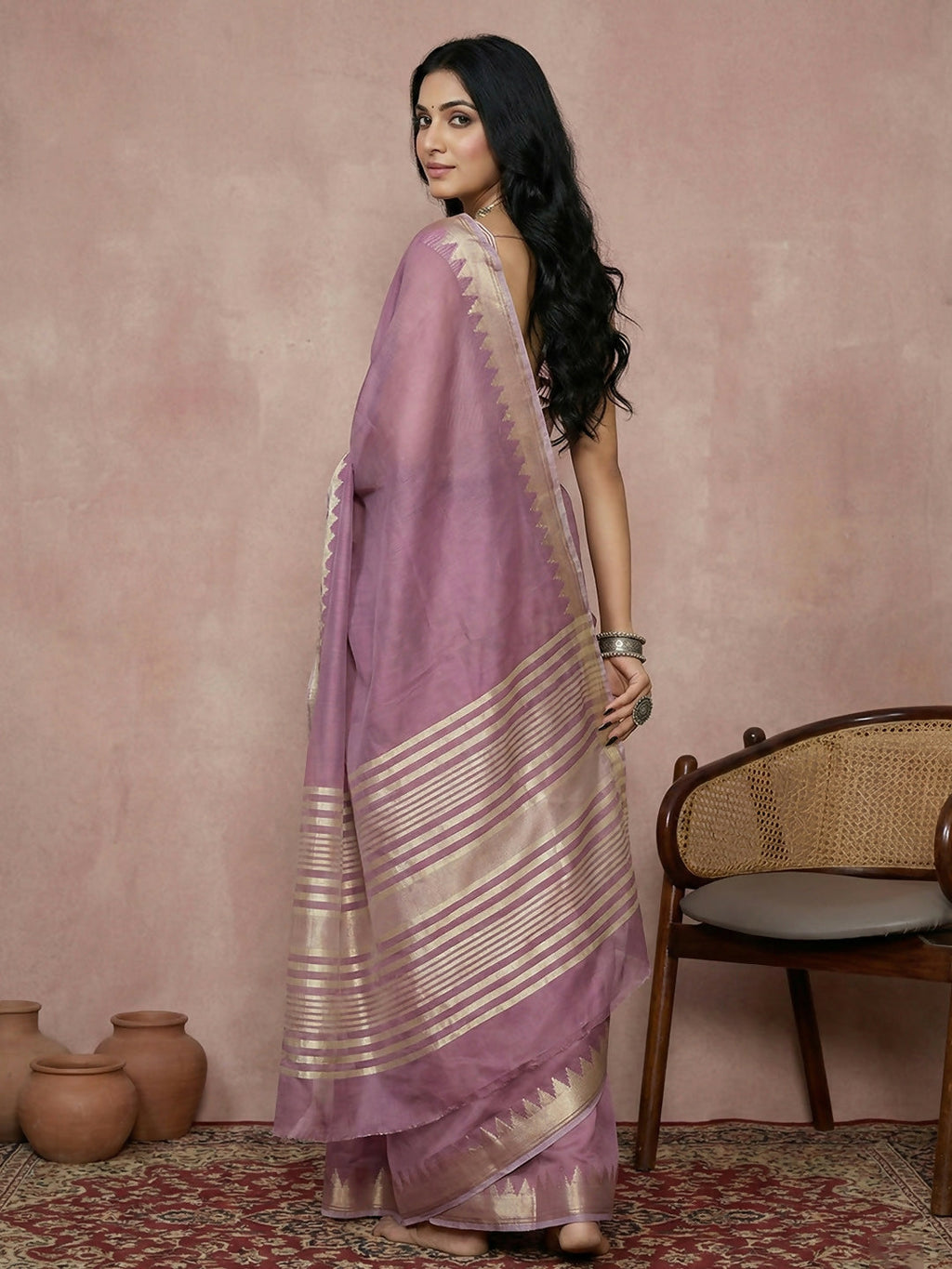 Purple Cotton Saree with Matching Blouse Piece