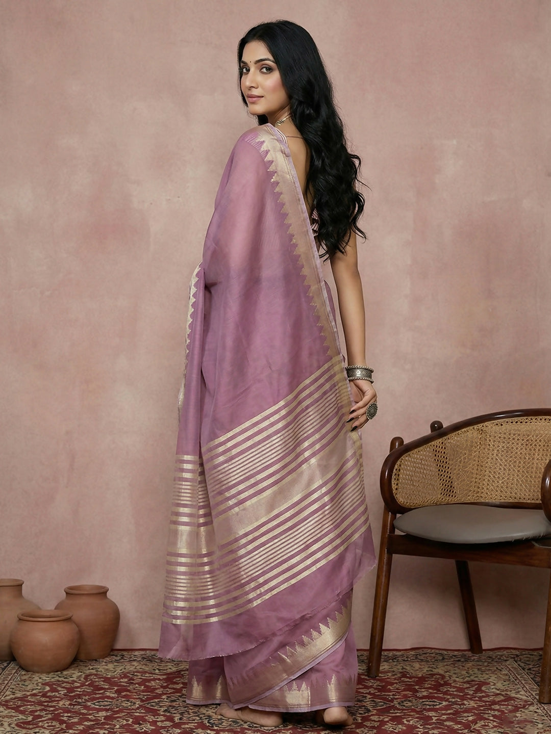 Purple Cotton Saree with Matching Blouse Piece