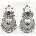 Modern double chandbali earrings in oxidized silver finish