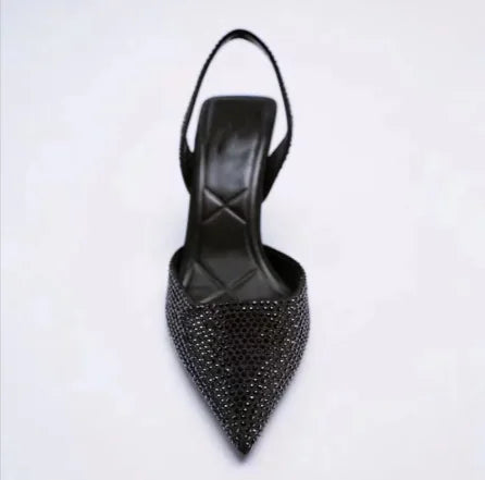 Women's Pointed Toe Slingback High Heels Rhinestone Stiletto - Image 24