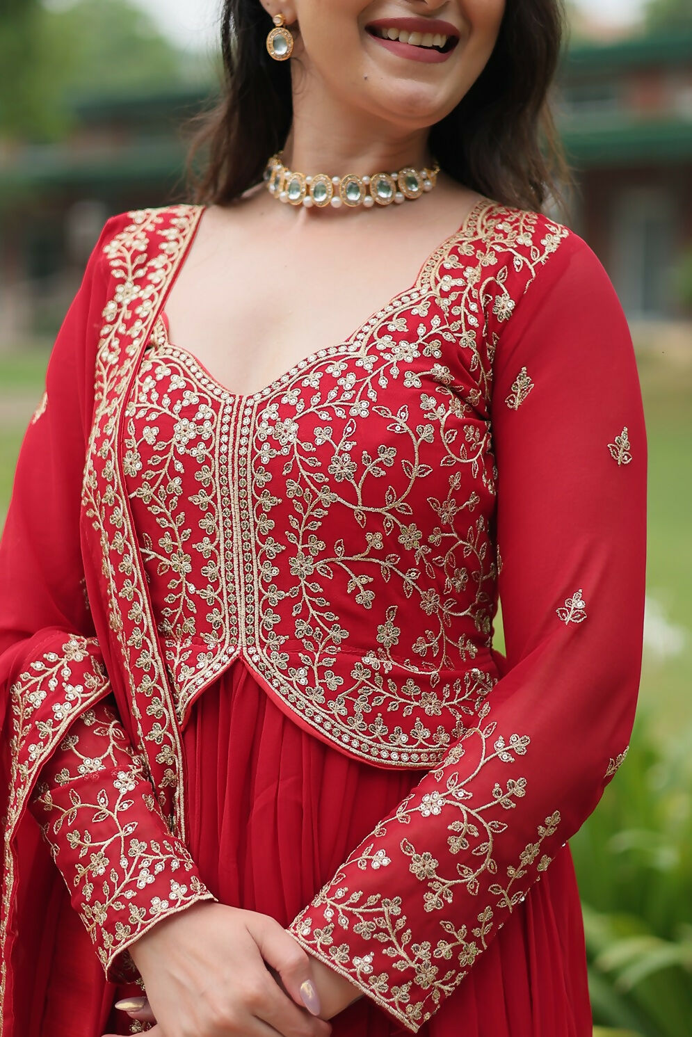 Red Georgette Sequence Embroidery Kurta Set