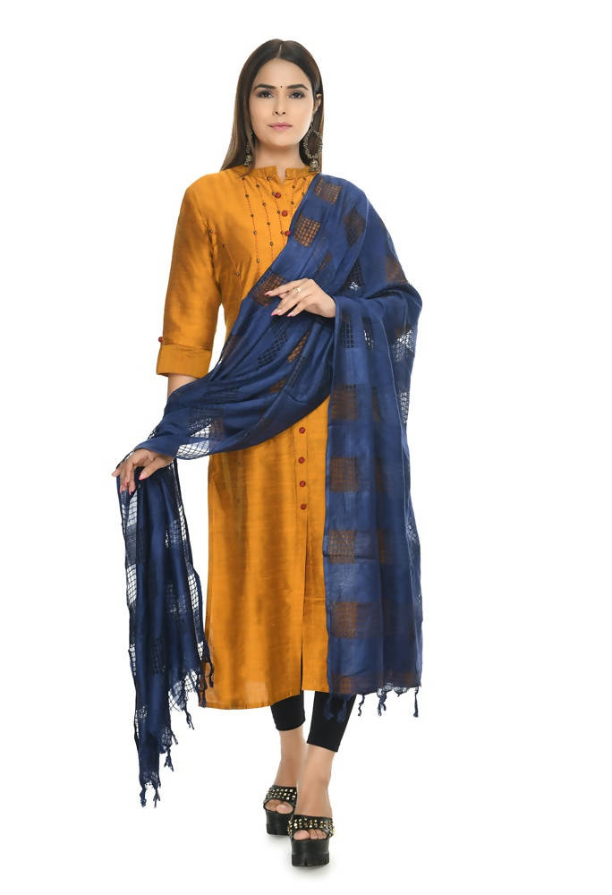 Navy Blue Window Dupatta in Soft Cotton Fabric
