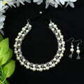 Silver-plated brass choker with white pearls and oxidised finish
