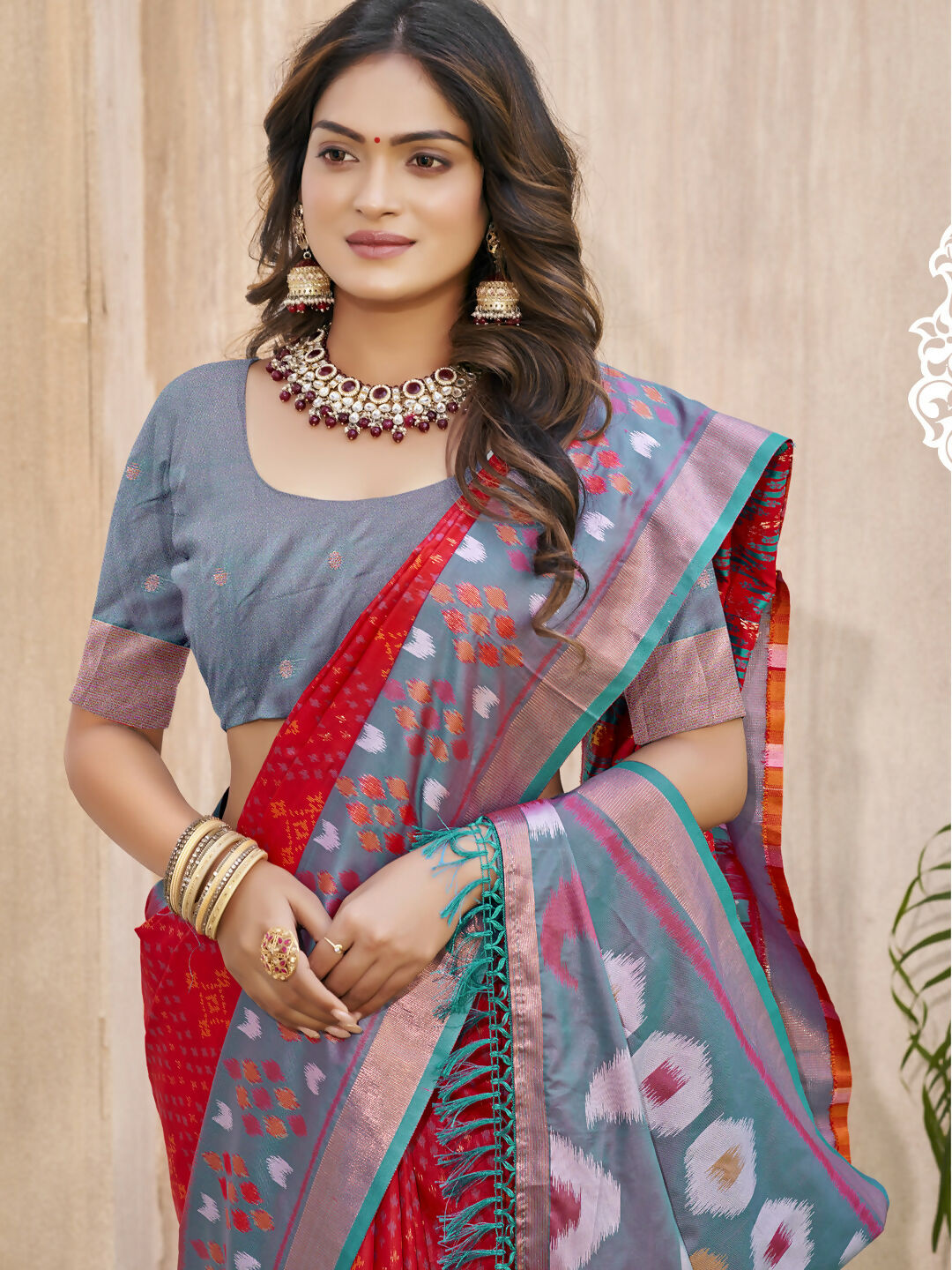 Yellow Pochampalli Silk Saree with Rust Blouse