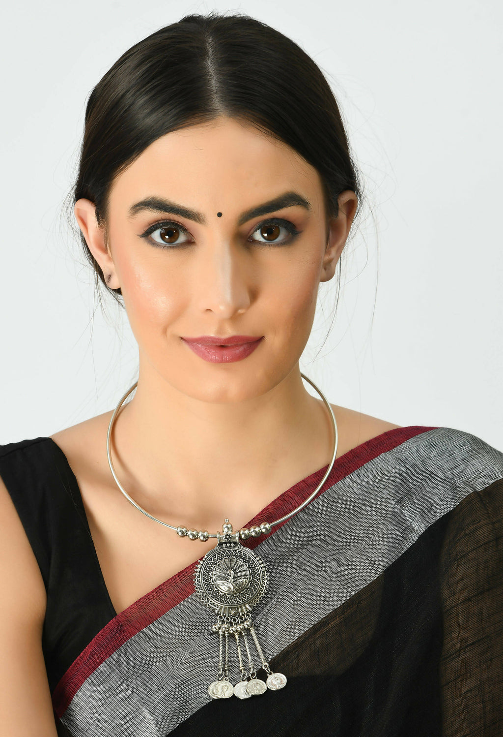 Hasli Design Oxidised Silver-Plated Choker Necklace