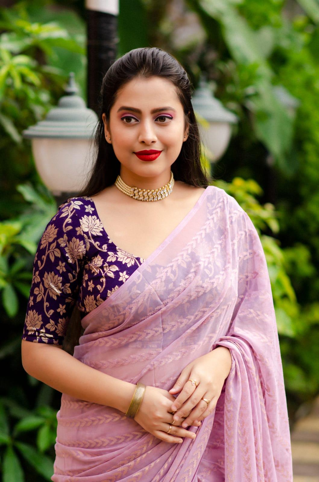 Onion Poly Crepe Tie and Dye Saree with Unstitched Blouse