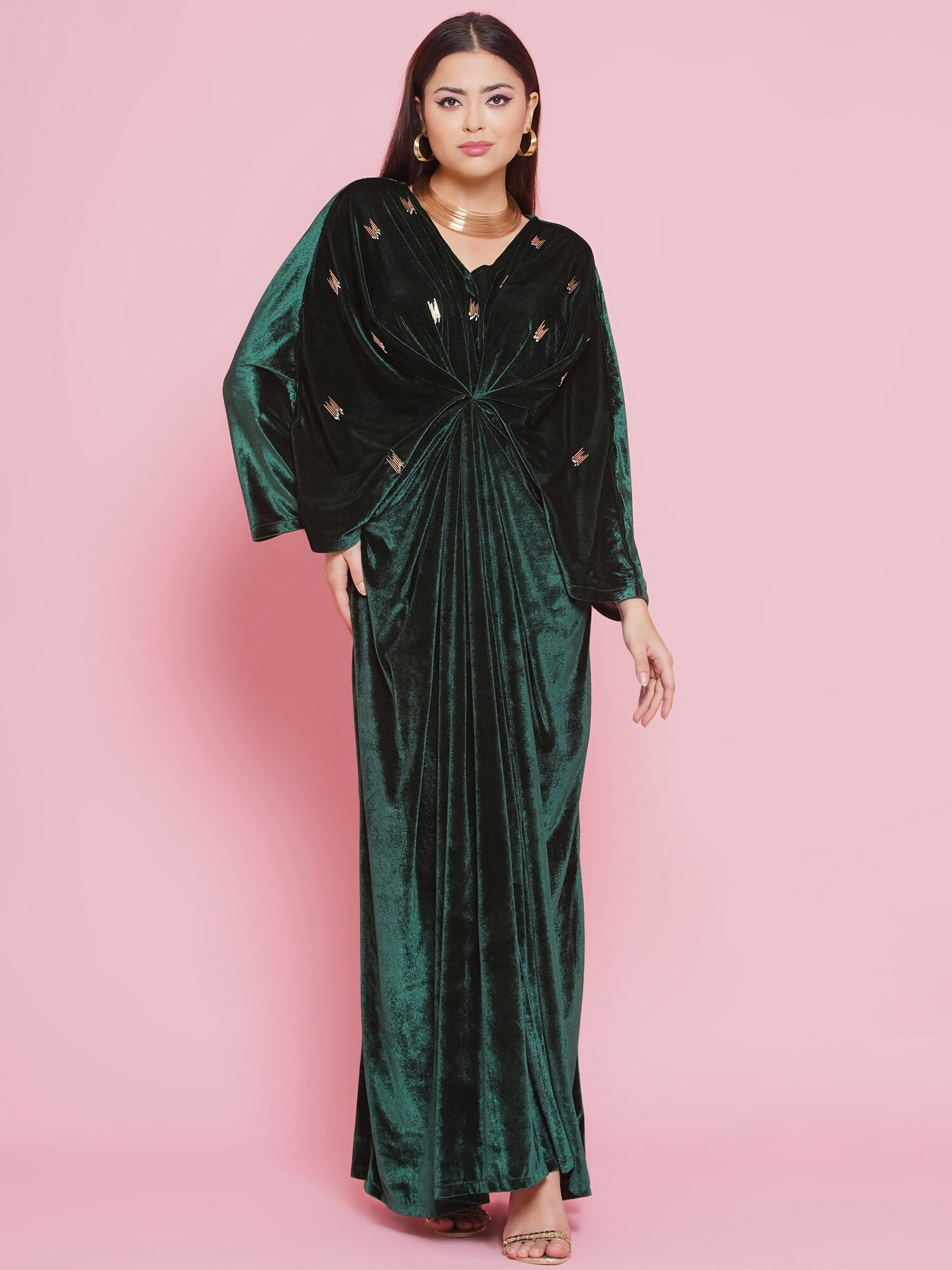 Green Velvet Hand Embellished Gown for Elegant Evening Occasions
