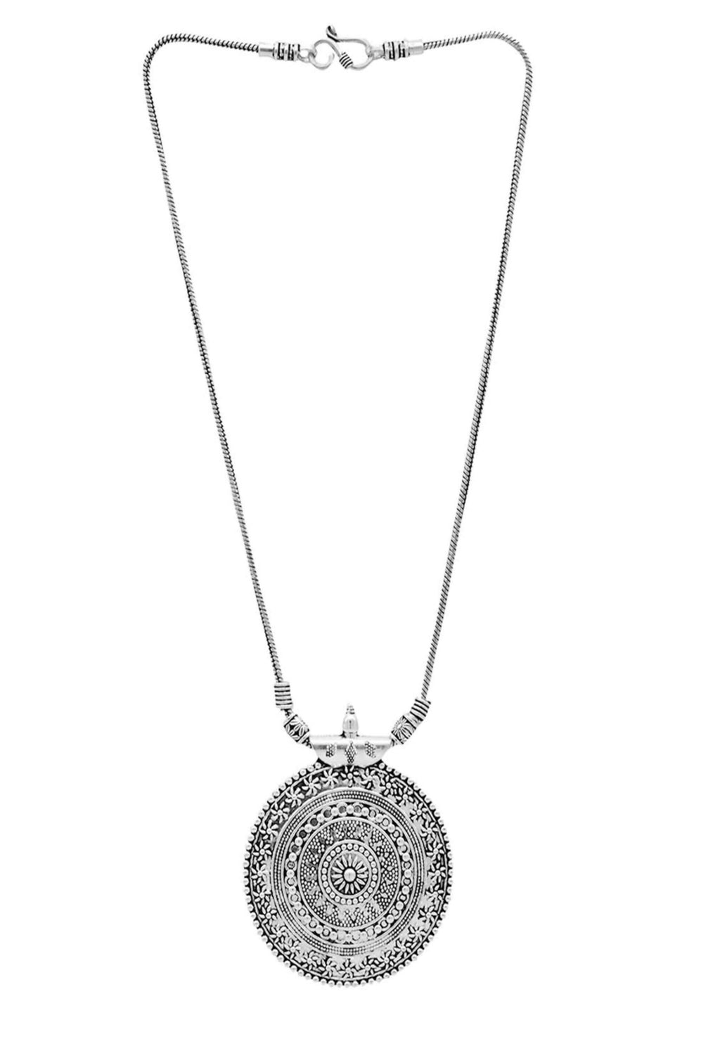 Oxidised Silver-Plated Long Chain Necklace with Matching Studs