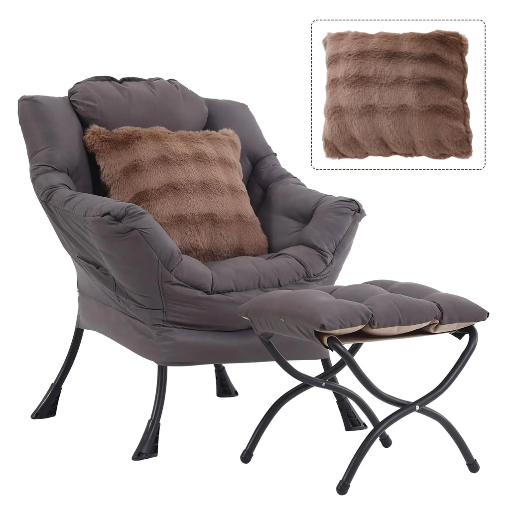 HomEastlly Large Lazy Chair with Ottoman Accent Reading Chair with a Throw Pillow Cozy Lounge Chair with Armrest Leisure Sofa Chair for Living Room Bedroom Dorm Shadow Grey