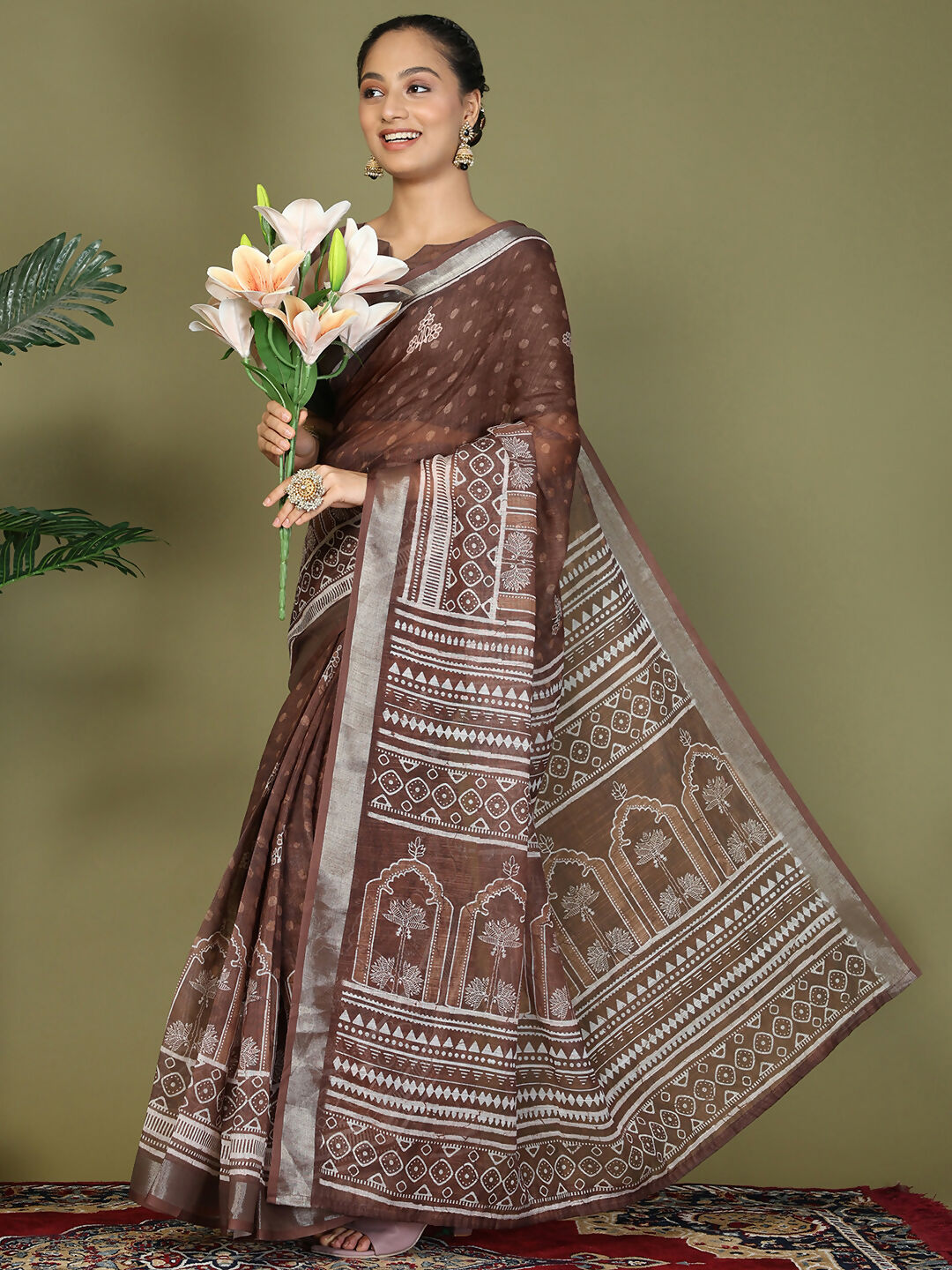 Simple and elegant brown cotton saree suitable for daily wear