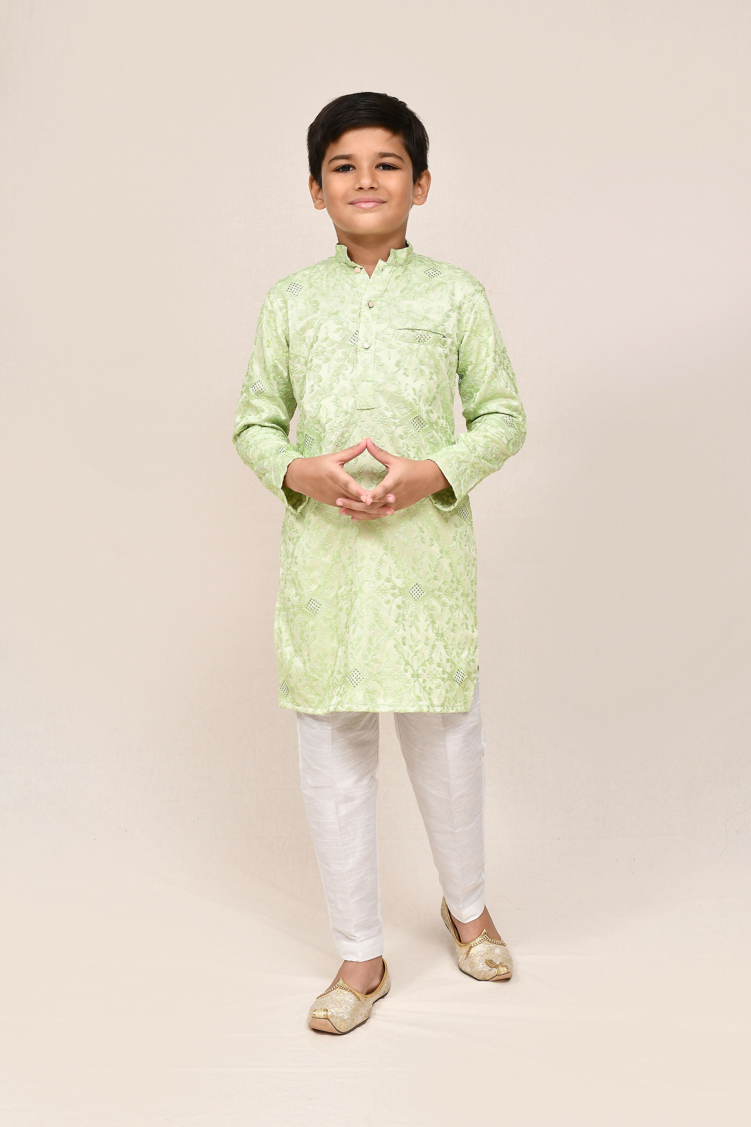 Pista Green Giza Cotton Kurta with Straight Fit Pants