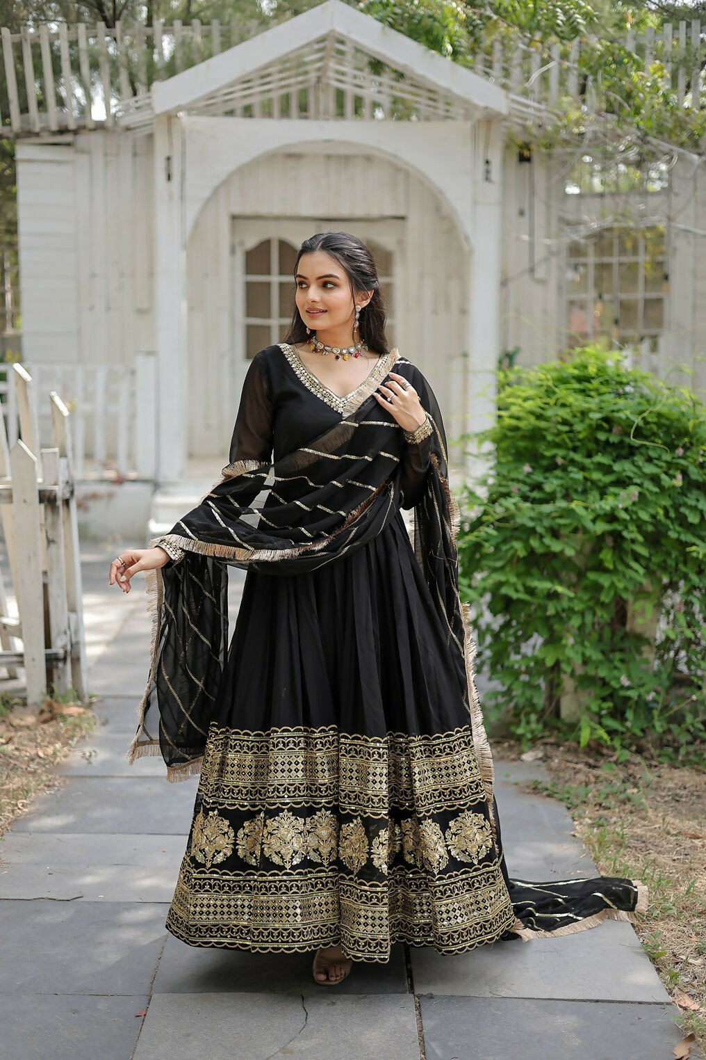 Black Georgette Kurta Set with Intricate Sequence Embroidery