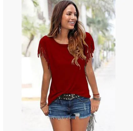 Women's Fringe Sleeve Casual T-Shirt Top