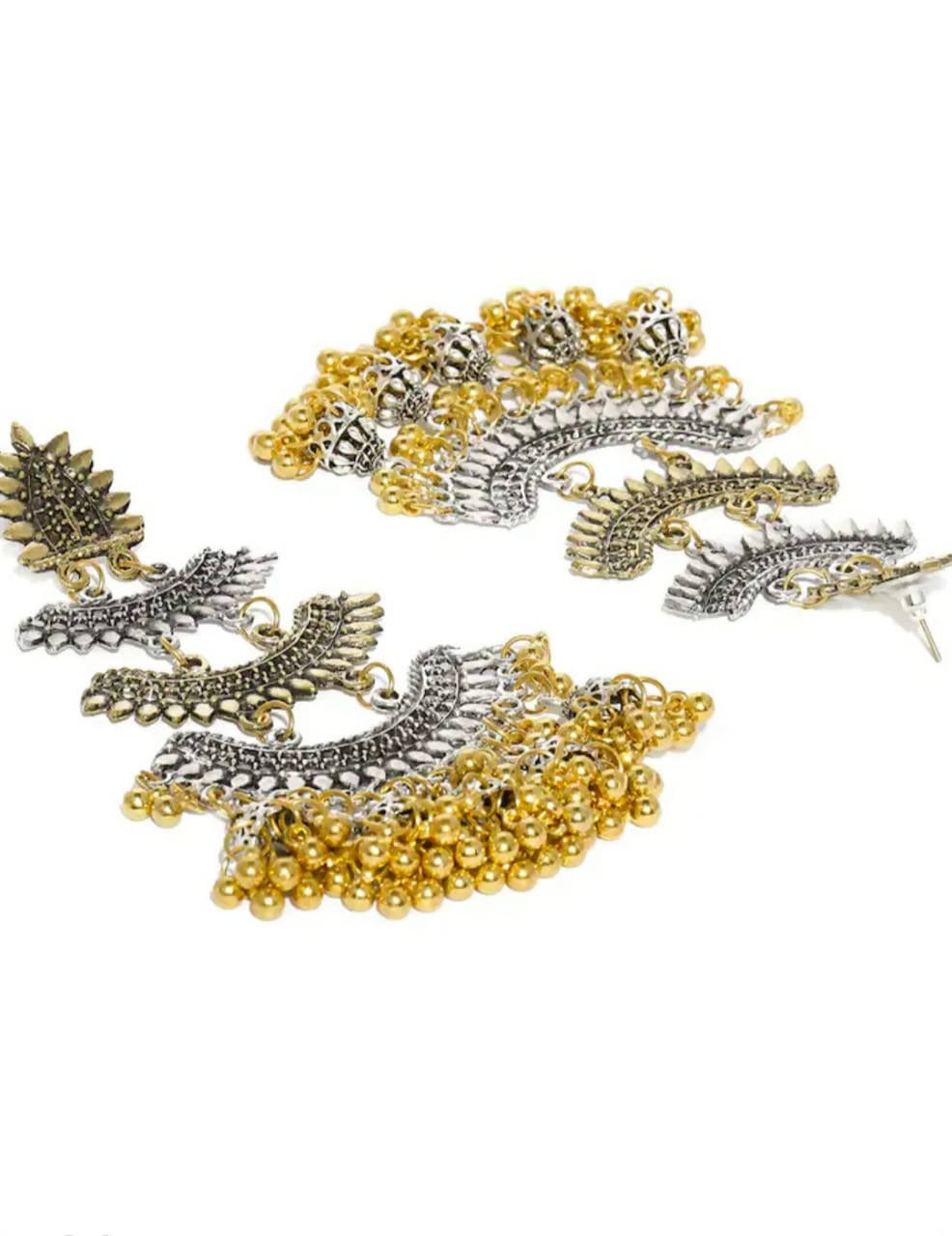Two-Tone Silver and Gold Finish Earrings with Jhumka Detail