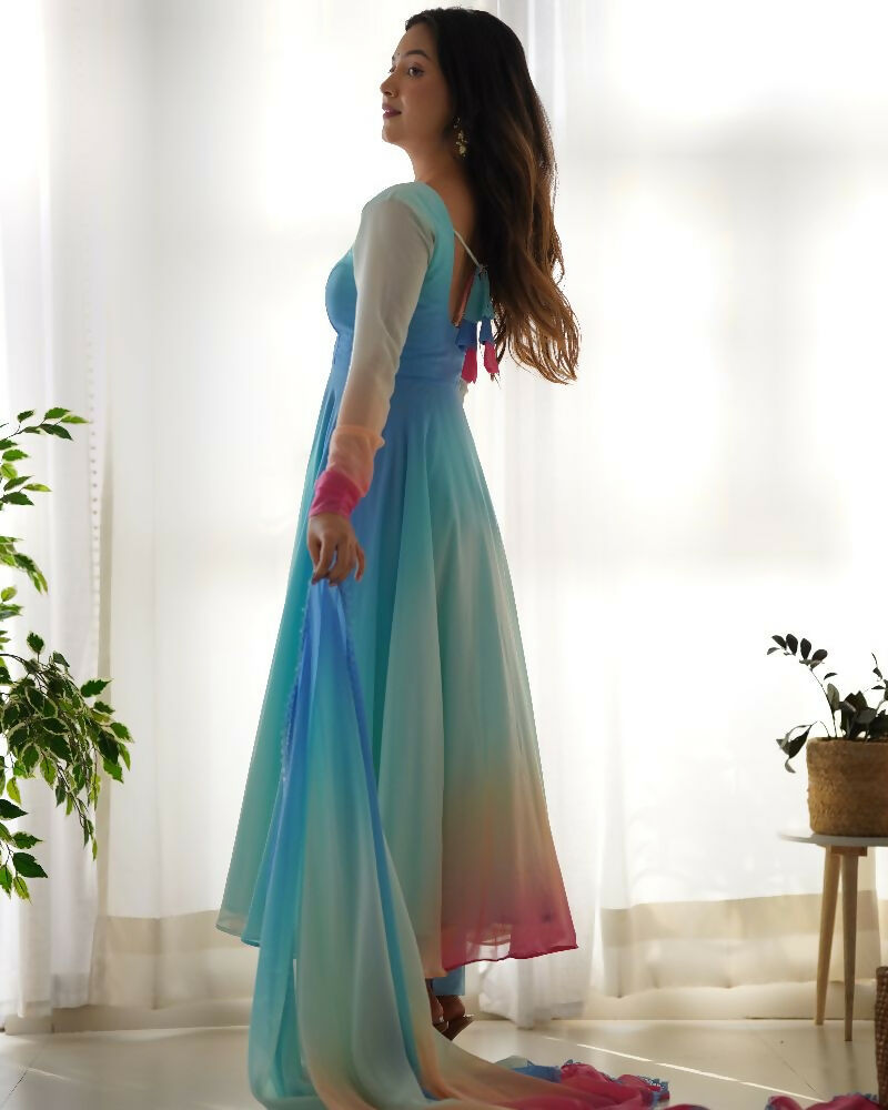 Sky Georgette Kurta Set with Sequence Embroidery 3-Piece Outfit