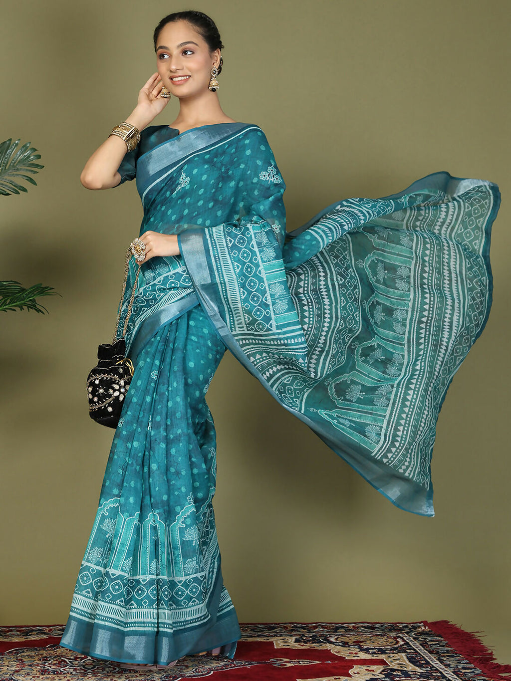 Sky Blue Cotton Saree with Matching Blouse Piece