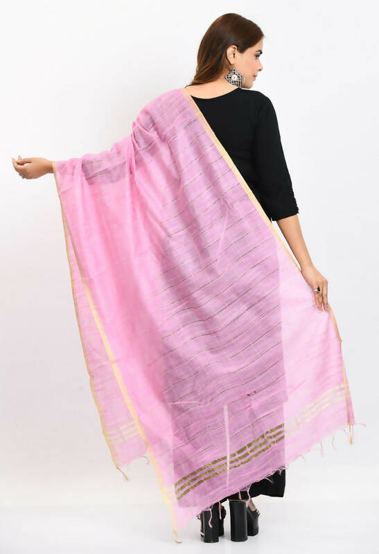 Baby Pink Cotton Slub Dupatta with Elegant Zari Box Pattern