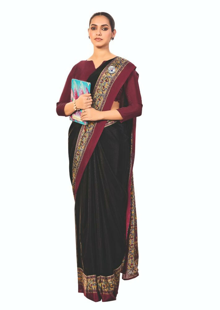 Black Crepe Silk saree with traditional print for festive party wear
