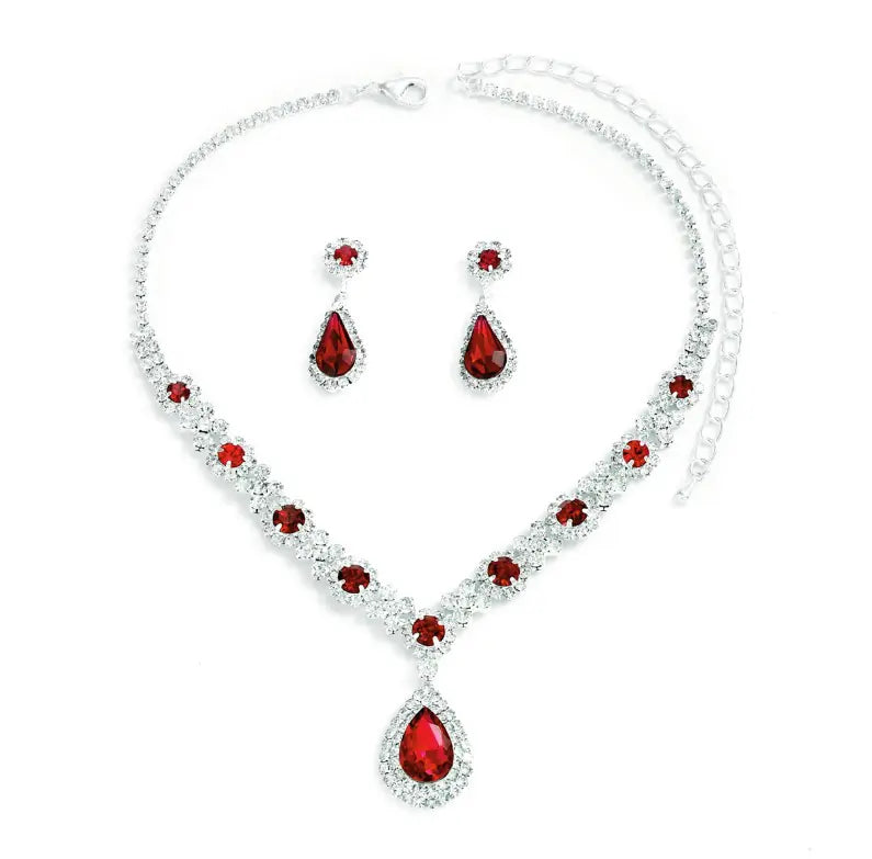 Bridal Jewelry Set with Crystal Drop Necklace & Earrings