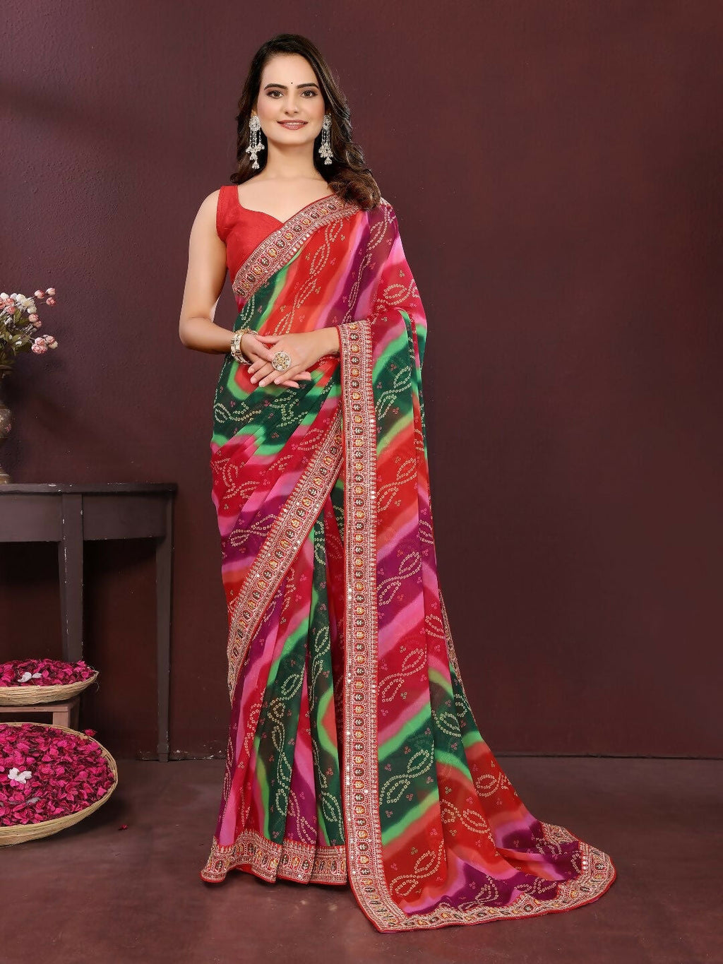 Multi Georgette Digital Print Festive Party Wear Saree