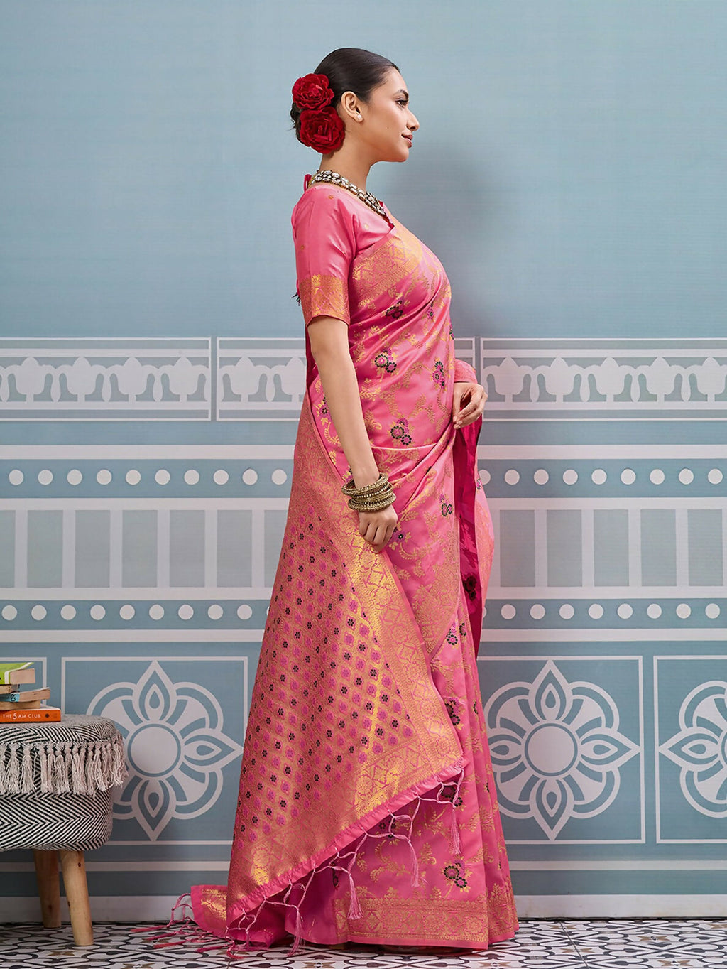 Gajari Silk Saree with Matching Silk Blouse