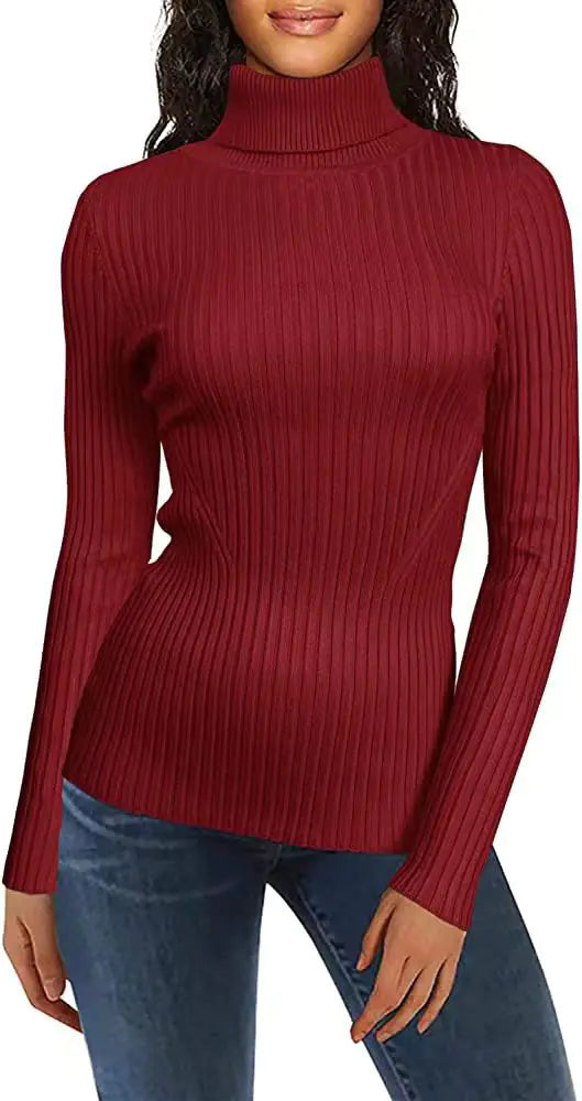 Women's High Neck Ribbed Sweater - Cozy Turtleneck