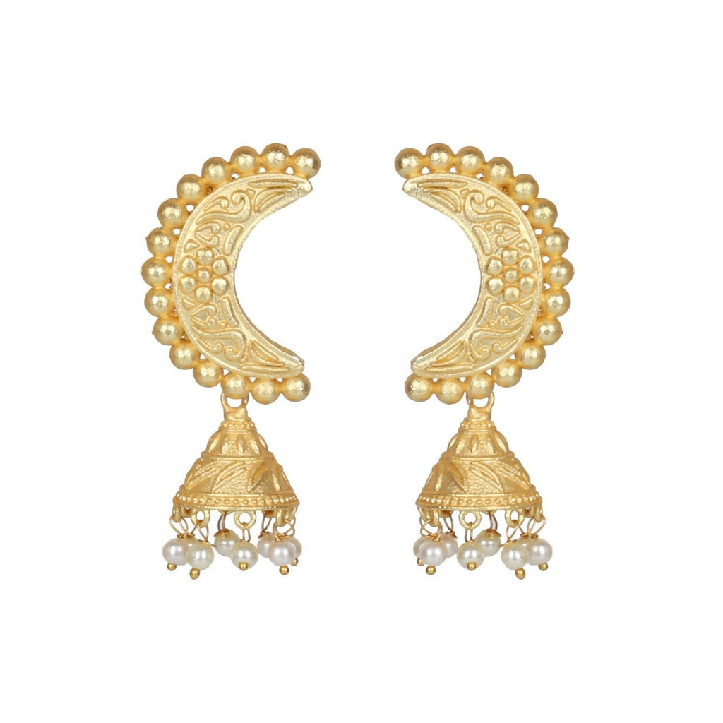 Matte Gold Brass Drop Earrings with Intricate Handcrafted Detailing