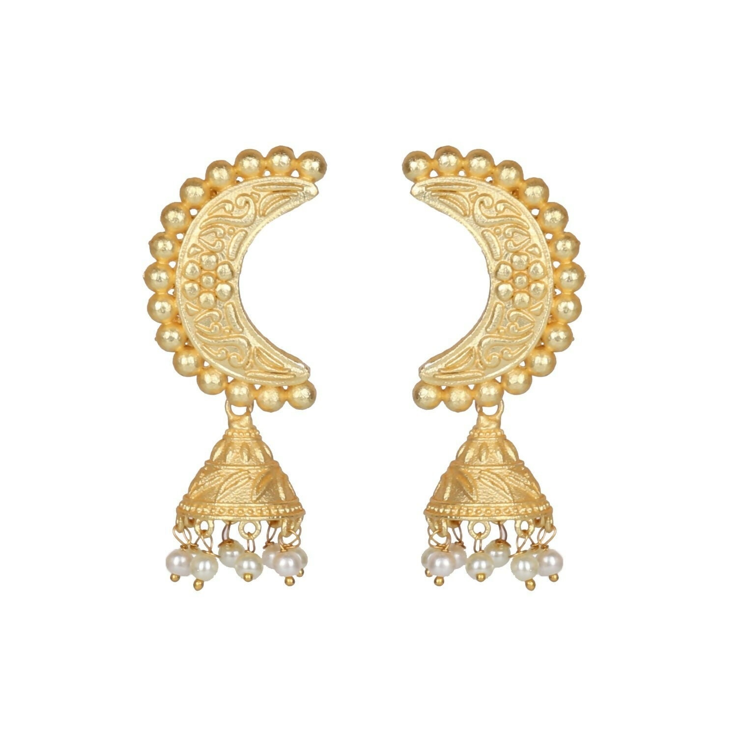Matte Gold Brass Drop Earrings with Intricate Handcrafted Detailing