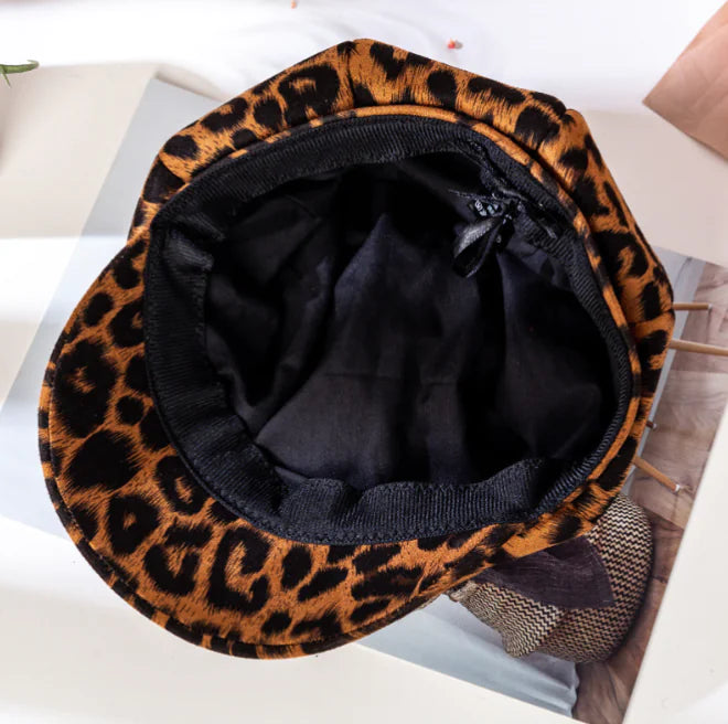 Women's Leopard Print Octagonal Hat Cotton Newsboy Cap - Image 2