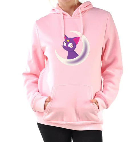Women's Hooded Sweatshirt with Cute Cat Design