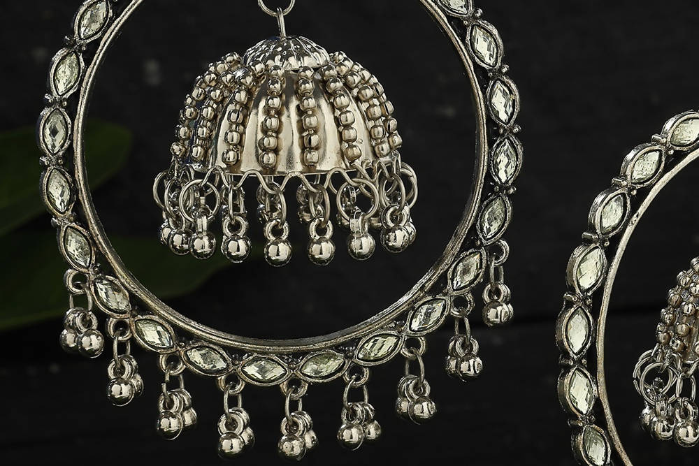 Traditional Silver Kundan Jhumka Earrings for Festive Occasions