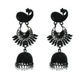 Black Johar Kamal peacock design jhumka earrings with bead details
