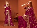 Wine Fendi Two Tone Silk Saree featuring heavy Zari embroidery and Zircon accents