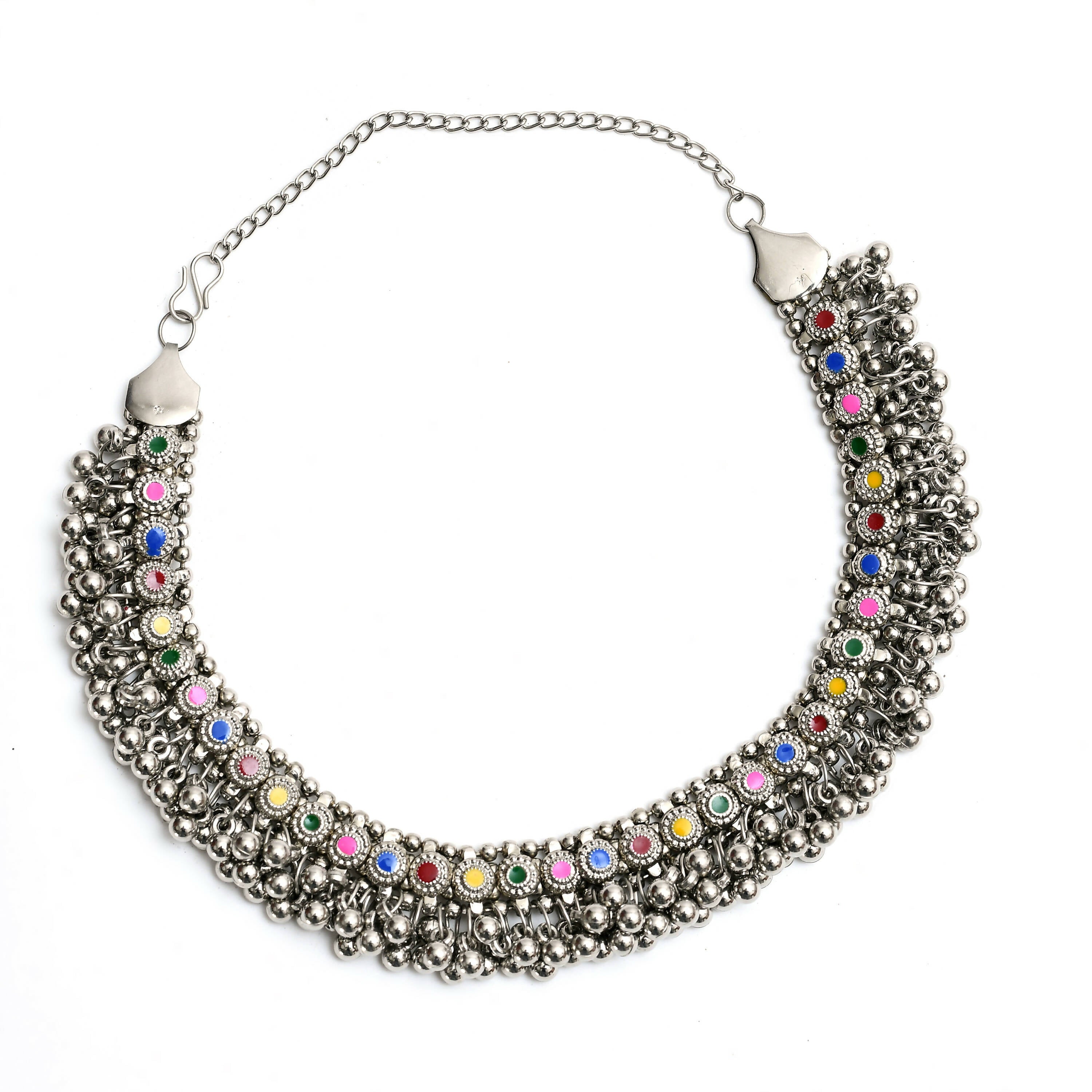Oxidised Silver-Plated Meena Work Choker Set for Women