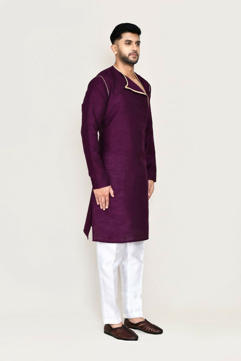 Purple Art Silk Kurta Set with Straight Fit Pants