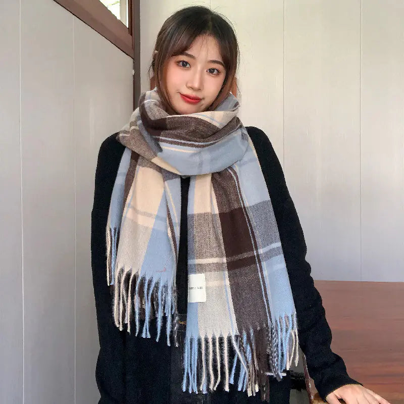 Women's Retro Plaid Tassel Scarf for Warm Winter Style - Image 8