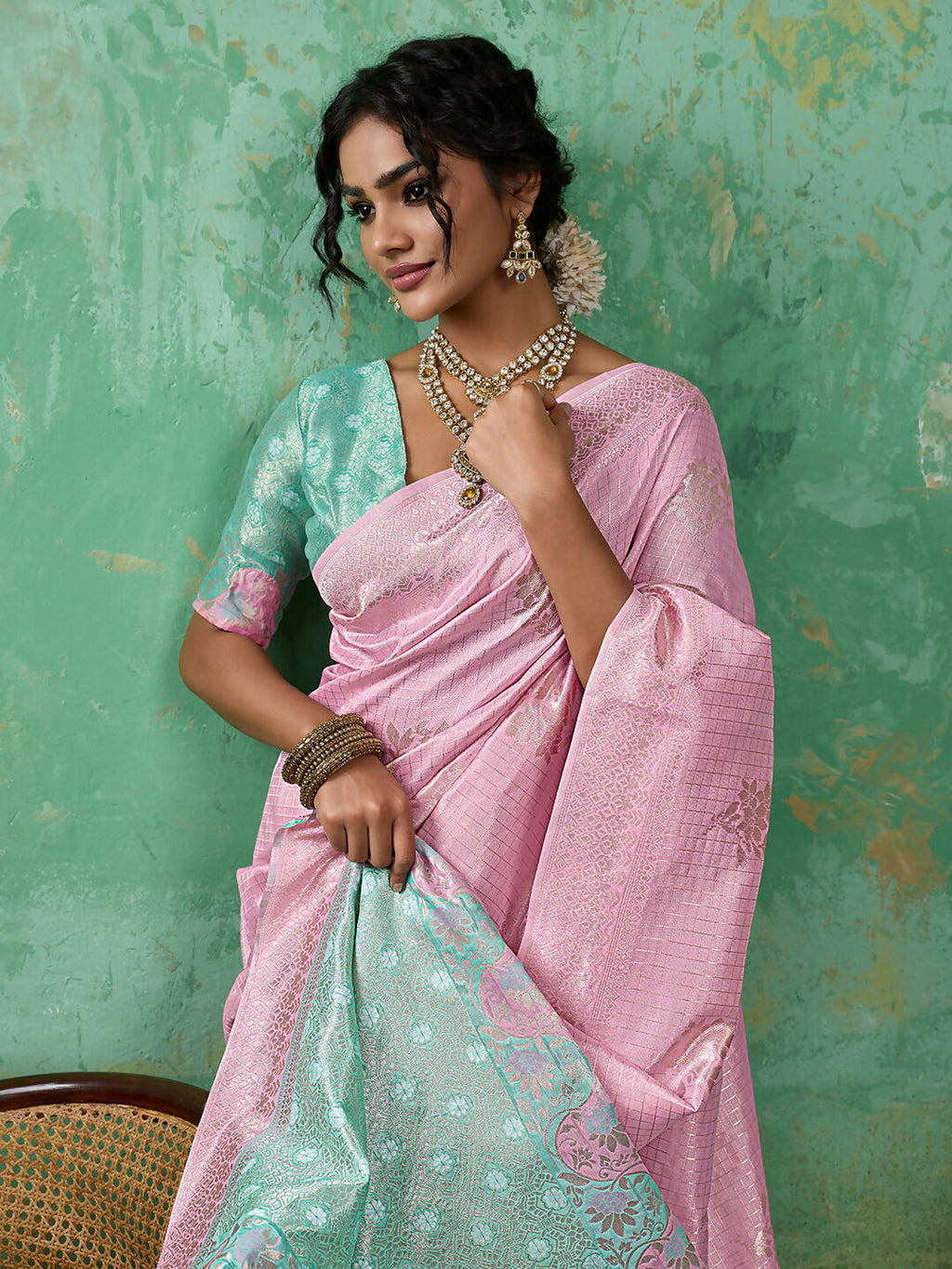 Pink Linen Cotton Saree with Matching Blouse Piece
