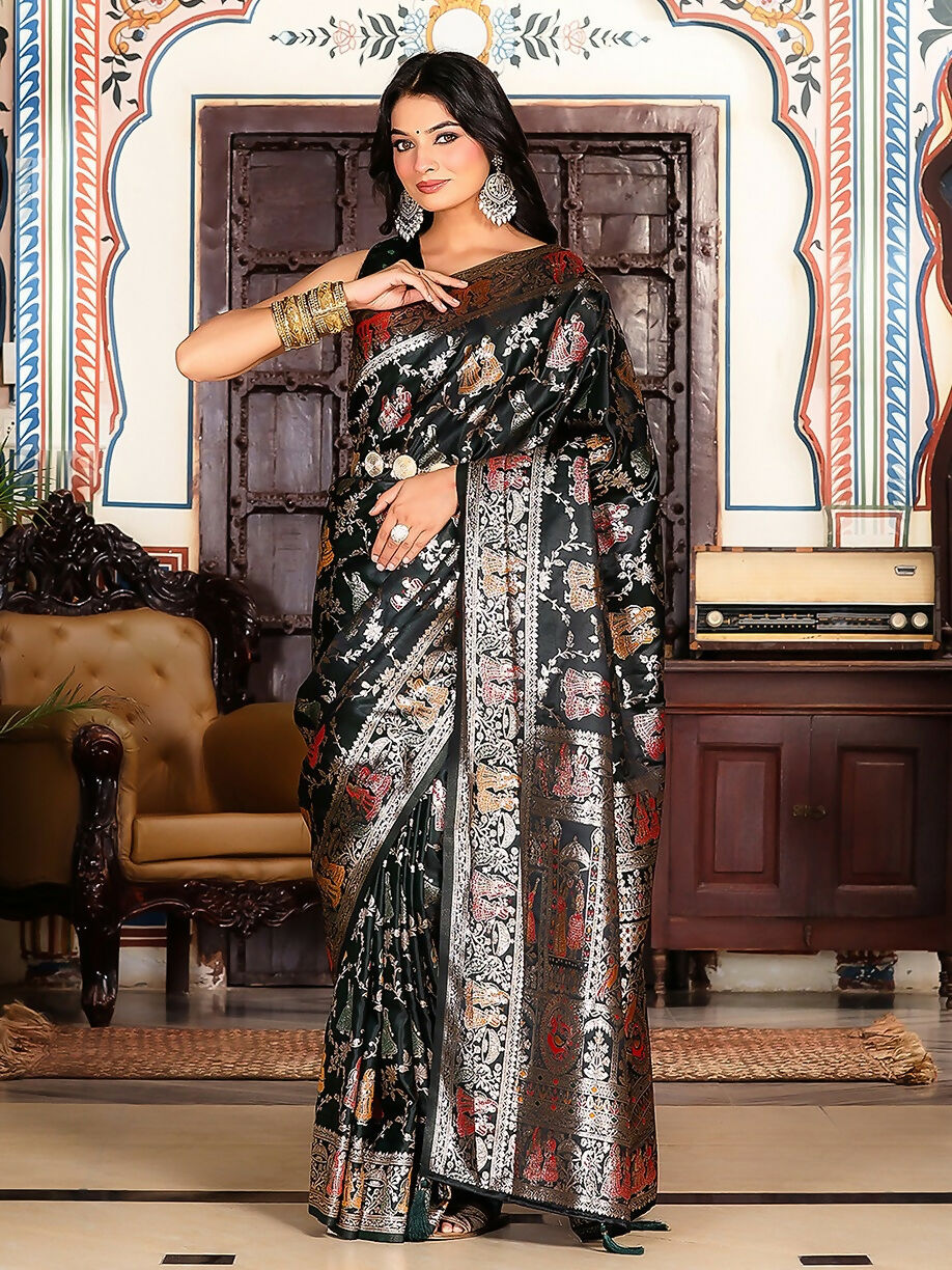 Teal Green Silk Saree with Coordinating Silk Blouse