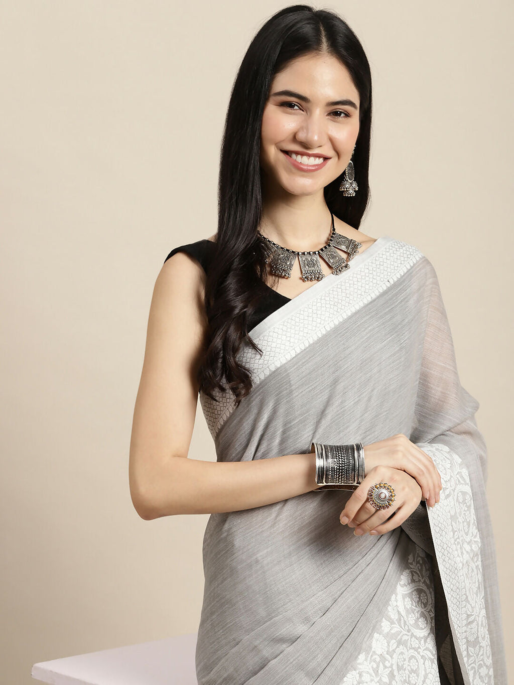 Shree Shyam Fashion Linen Grey Saree