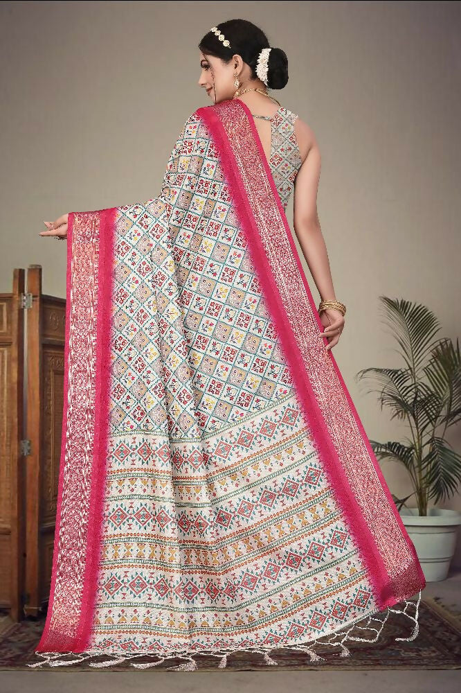 Multi-Color Cotton Silk Saree with Digital Print and Jacquard