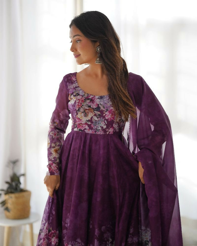 Wine Organza Kurta Set with Sequin Embroidery 3-Piece Outfit