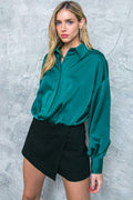 Satin Button Down Long Sleeve Blouse with Adjustable Cuffs - Image 7