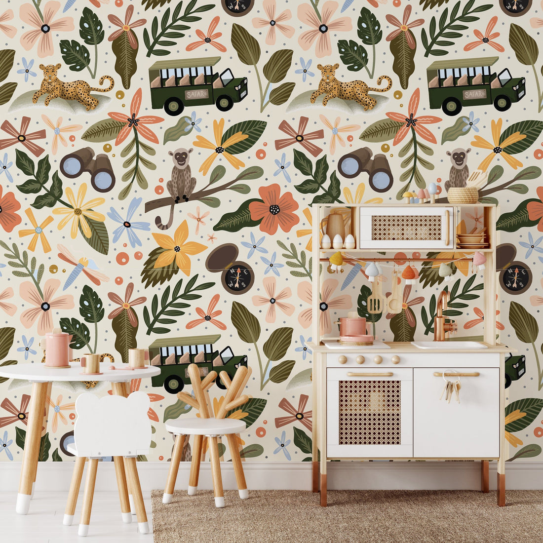Charleston Whimsical Floral Wallpaper in Multicolored Safari Tones