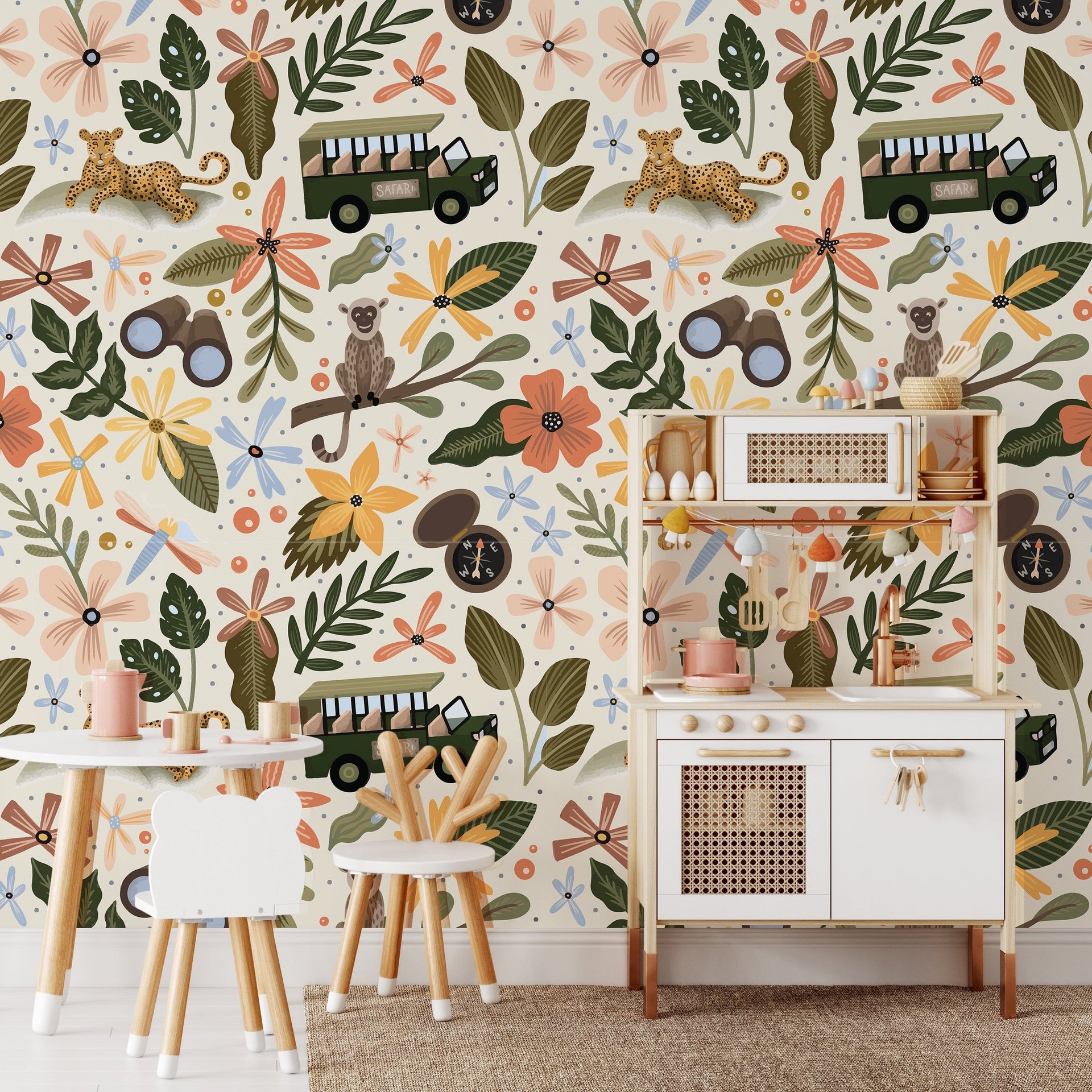 Charleston Whimsical Floral Wallpaper in Multicolored Safari Tones
