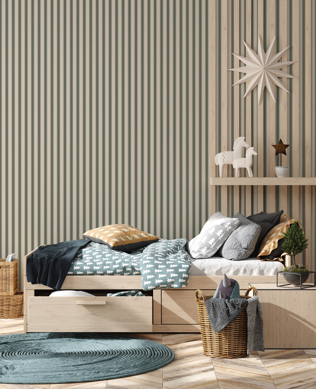 Curt Minimalist Striped Wallpaper in Beige, White, and Grey