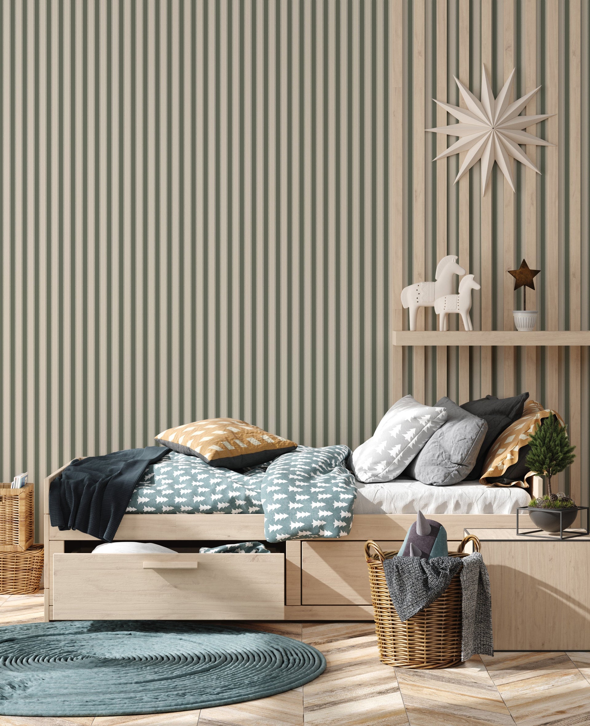 Curt Minimalist Striped Wallpaper in Beige, White, and Grey